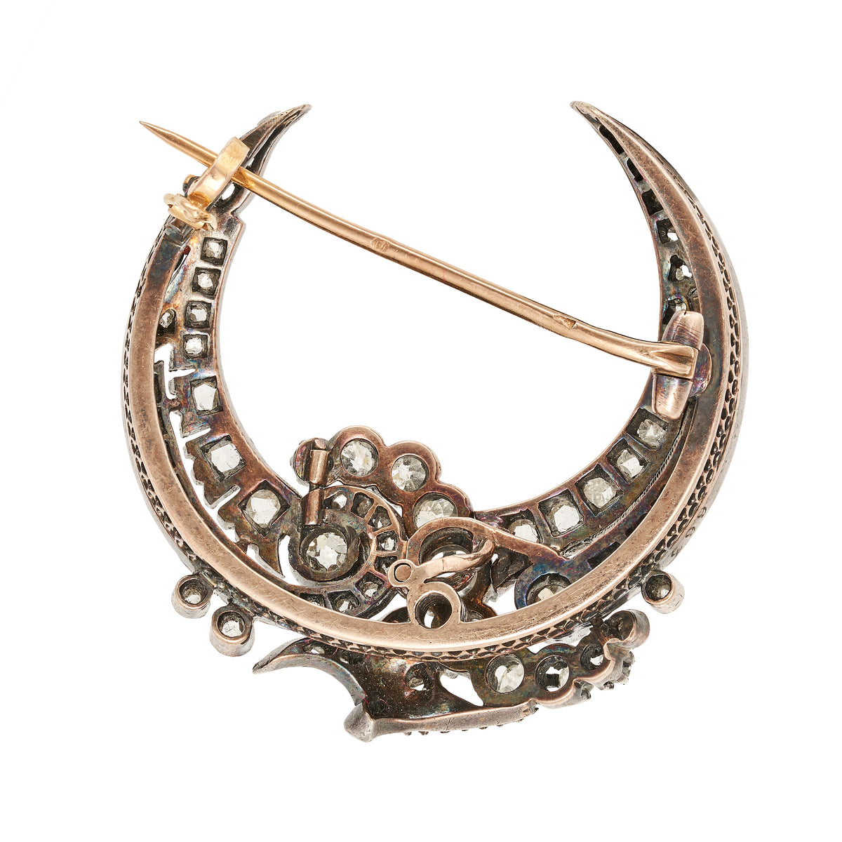 *NEW* Victorian Crescent Diamond Moon 18ct. & Silver Brooch