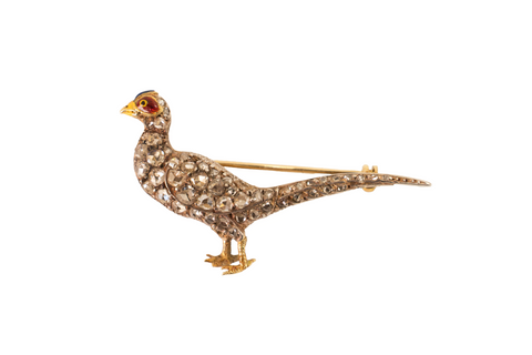 *NEW* Edwardian Pheasant Diamond & Enamel Brooch Circa 1900 in 18ct Yellow Gold