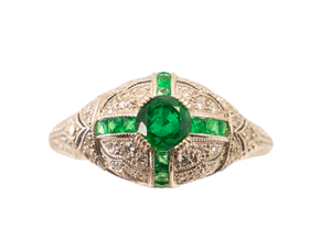 *NEW* Vintage Emerald & Diamond Ring in Platinum