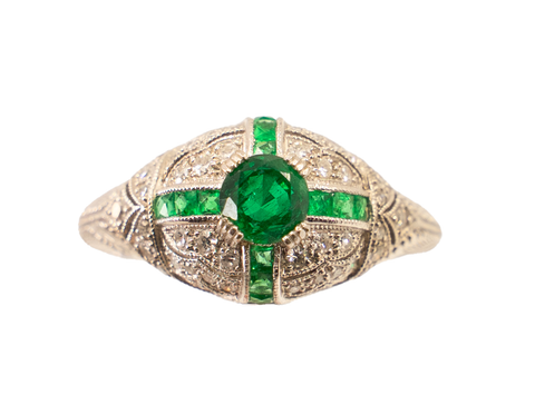 *NEW* Vintage Emerald & Diamond Ring in Platinum