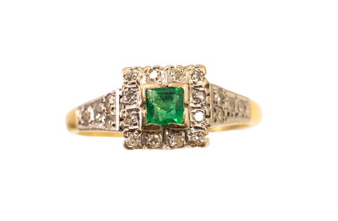 *NEW* Vintage Emerald & Diamond Cluster Ring in 18ct Yellow Gold