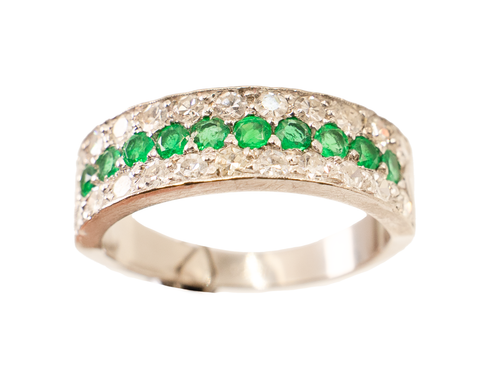 *NEW* Vintage Emerald & Diamond Ring in 18ct White Gold