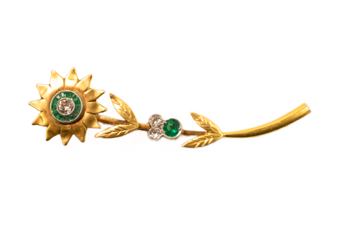 *NEW* Diamond & Emerald Sunflower Brooch in 18ct Yellow Gold