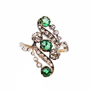 *NEW* Edwardian Emerald & Diamond Plaque Ring in 18ct Yellow Gold