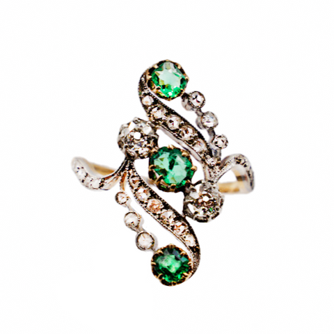 *NEW* Edwardian Emerald & Diamond Plaque Ring in 18ct Yellow Gold