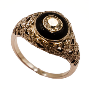 *NEW* Art Deco Diamond and Onyx Ring in Platinum