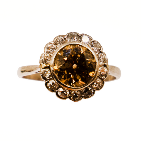 *NEW* Art Deco Cinnamon Diamond Cluster Ring set in Platinum