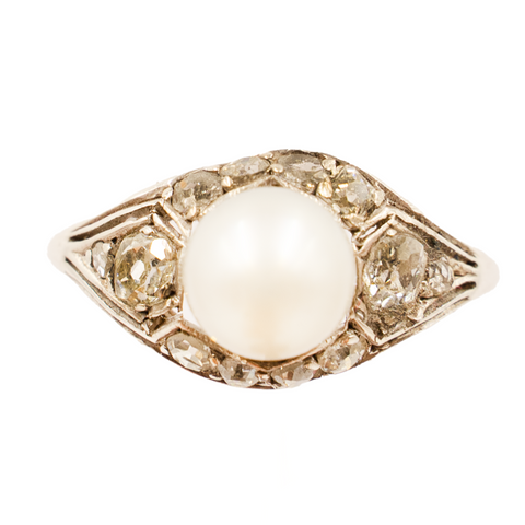 *NEW* Art Deco Diamond and Pearl Ring in 18ct White Gold
