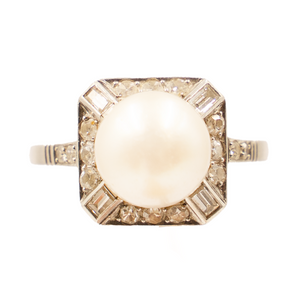 *NEW* Edwardian Pearl and Diamond Ring in Platinum