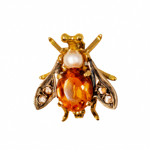 Vintage Citrine, Pearl & Diamond Bug Brooch in 18 ct Yellow Gold