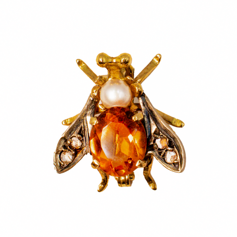 Vintage Citrine, Pearl & Diamond Bug Brooch in 18 ct Yellow Gold