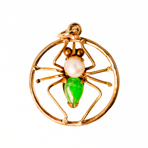 Edwardian Jadeite & Pearl Spider Pendant