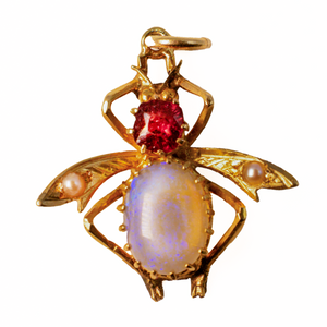 Victorian Bug Pendant with Opal, Spinel & Pearls