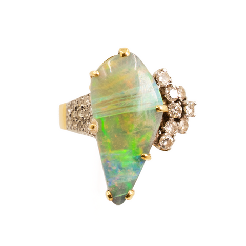 *NEW* Vintage 1970s Opal & Diamond Cocktail Ring in 18ct Yellow Gold