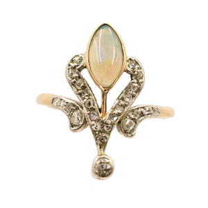 *NEW* Edwardian Opal & Diamond Plaque Ring in 18ct Yellow Gold & Platinum