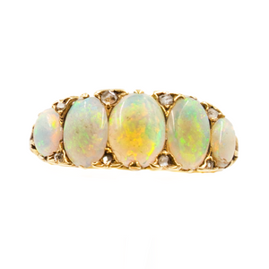 *NEW* Victorian Opal & Diamond 5-Stone Ring in 18ct Yellow Gold
