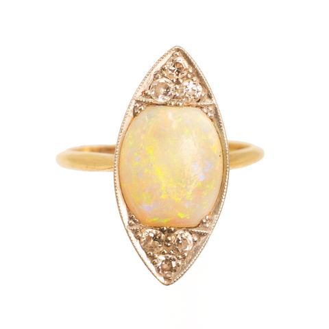 *NEW* Edwardian Opal & Diamond Marquise Ring set in 18ct Yellow Gold