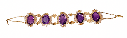 *NEW* Victorian Amethyst Filigree Bracelet in 18ct Yellow Gold