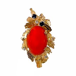 *NEW* Vintage Coral, Diamonds and Sapphires Ring in 18ct Yellow Gold