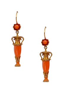 *NEW* Victorian Italian Coral Urn Drop Earrings in 18ct Yellow Gold