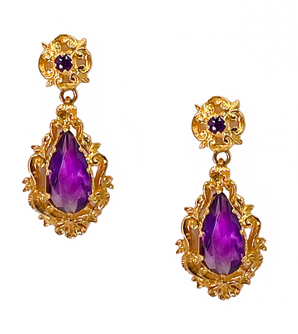 *NEW* Edwardian Amethyst Drop Earrings in 18ct Yellow Gold
