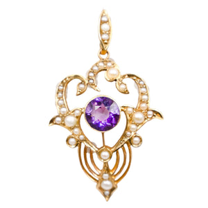 *NEW* Victorian Amethyst and Pearl Pendant in 15ct Yellow Gold