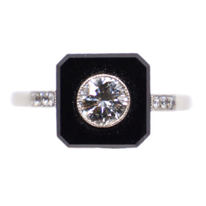 *NEW* Vintage Onyx and Diamond Platinum Ring