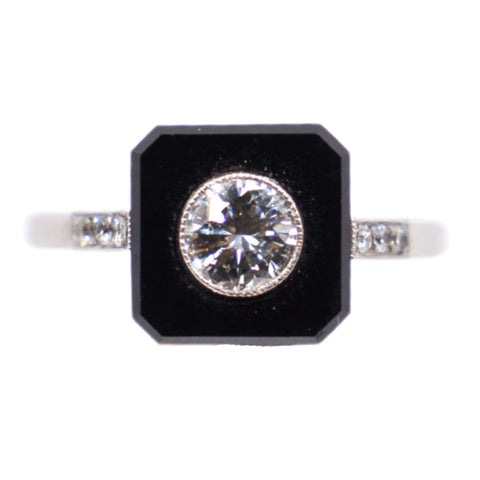 *NEW* Vintage Onyx and Diamond Platinum Ring
