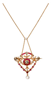 *NEW* Ruby and Diamond Necklace and Brooch Set in 18ct Yellow Gold