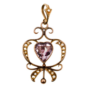 *NEW* Victorian Amethyst and Pearl Drop Pendant in 9ct Yellow Gold