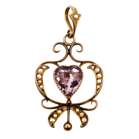 *NEW* Victorian Amethyst and Pearl Drop Pendant in 9ct Yellow Gold