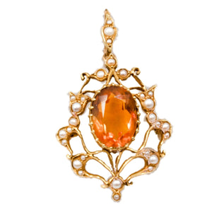 *NEW* Victorian Citrine and Pearl Pendant & Brooch in 15ct Yellow Gold