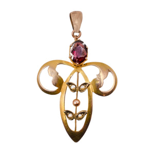 *NEW* Edwardian Garnet and Pearl Pendant in 9ct Yellow Gold