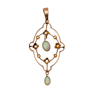 *NEW* Edwardian Opal and Pearl Drop Pendant in 9ct Yellow Gold