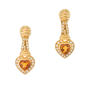 *NEW* Vintage Citrine and Diamonds Heart Earrings