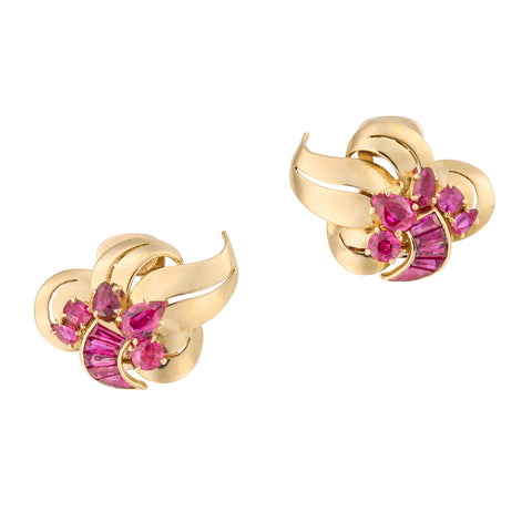 *NEW* Vintage 1950s Ruby Leaf Earrings