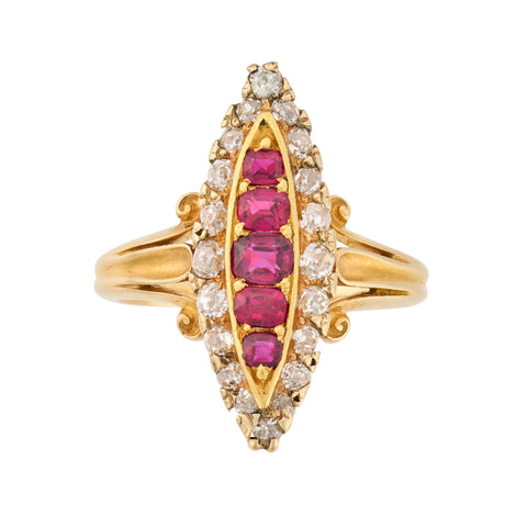 *NEW* Victorian Navette Ruby and Diamond Ring