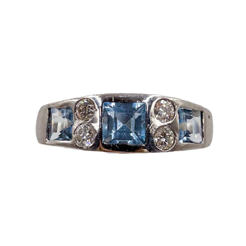 *NEW* Vintage Aquamarine and Diamond 7-stones Ring