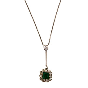 Vintage 1970s Emerald and Diamond Cluster Necklace