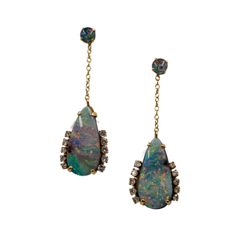 *NEW* 1970s Opal and Diamond Drop Earrings