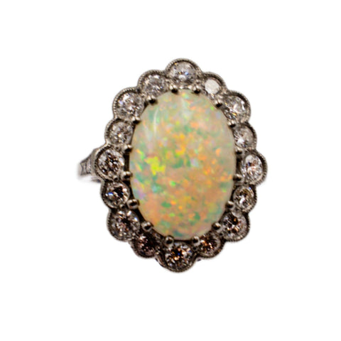 *NEW* Vintage Opal & Diamond Cluster Ring in Platinum