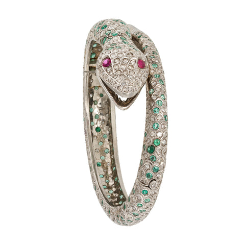 *NEW* Vintage Snake Emerald and Diamond Bangle