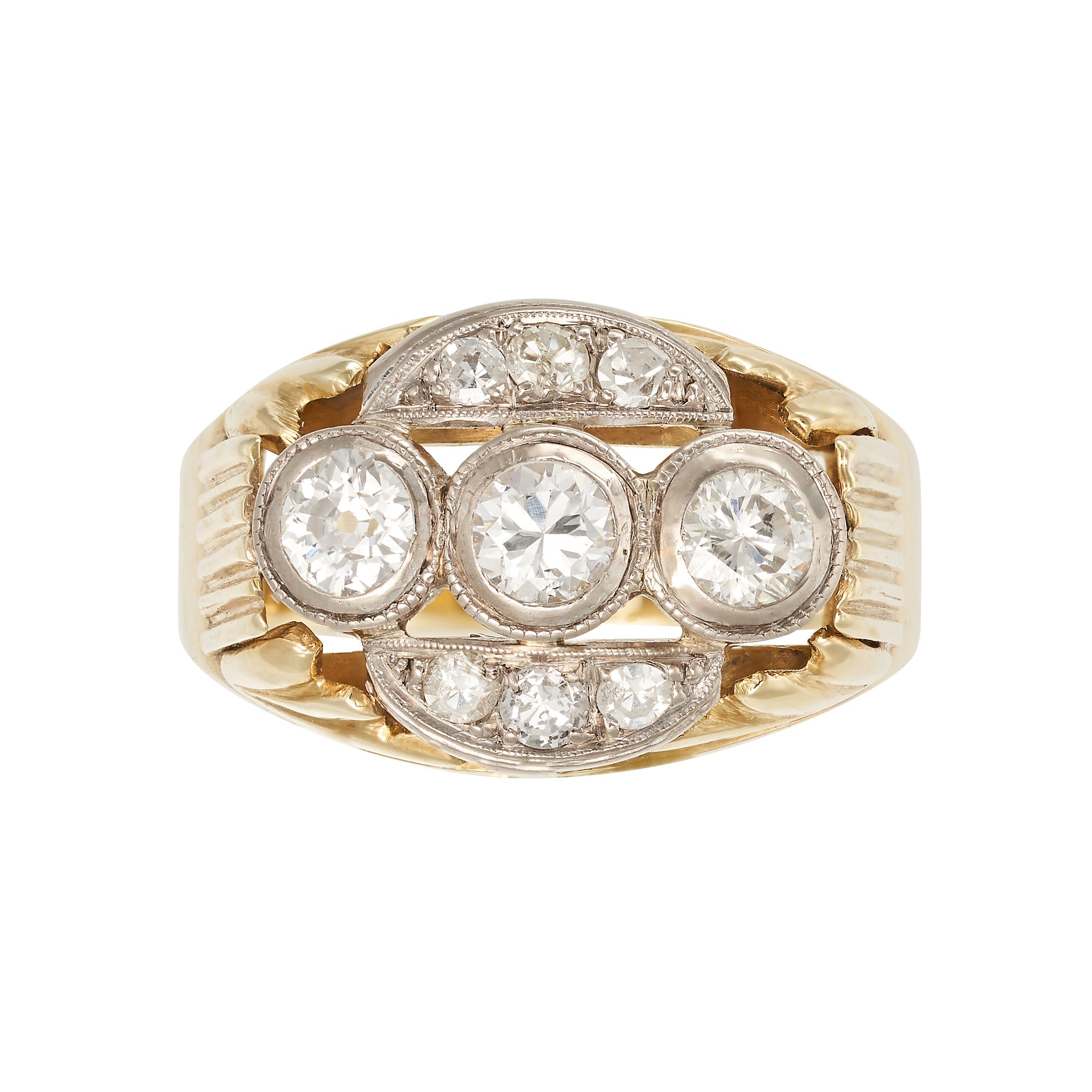 Three stone art deco ring deals